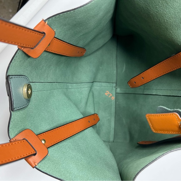 MDBM MAISON DE Beaute Marseille Green Leather Large Tote Shopper Bag - Picture 6 of 12